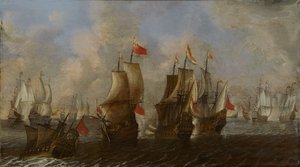 معركة بحرية بين السفن الإنجليزية والهولندية بواسطة كليس كليز. وو